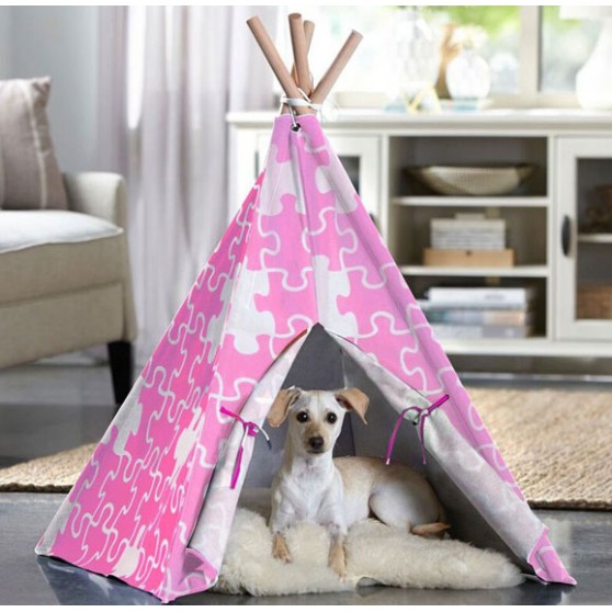 Cute Canvas Pet Tent in Pink Puzzle