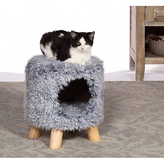 Cat Box Furniture in Gray with Wooden Legs
