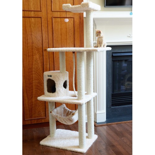 Plush Cat Scratching Tree with Sisal Rope & Hammock