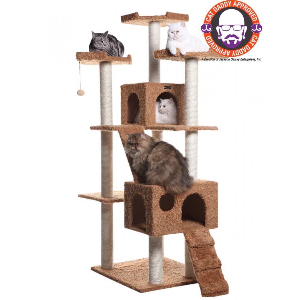Brown Cat Tower with Two Condos & 10 Sisal Scratching Posts