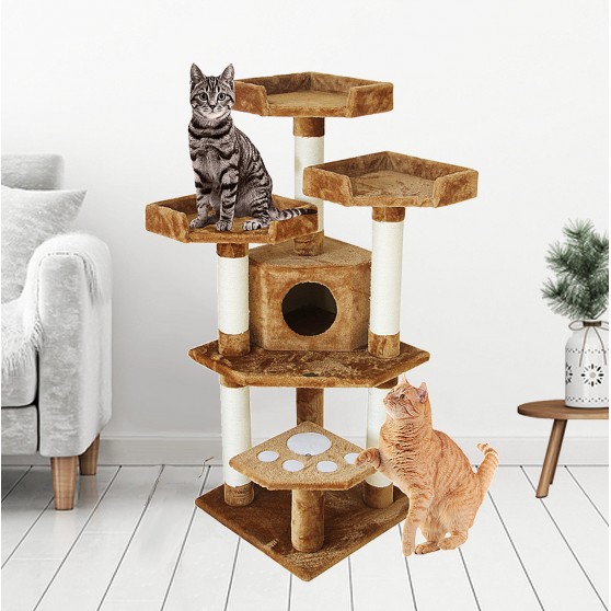 Plush Cat Tree Condo with 3 Beds & 5 Scratching Posts
