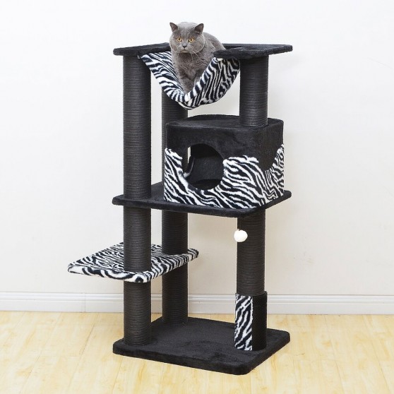 Cat Tree Condo with Hammock in Black/Zebra Print