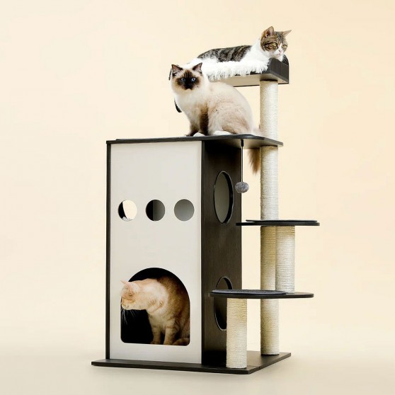 Black/White two-story cat condo