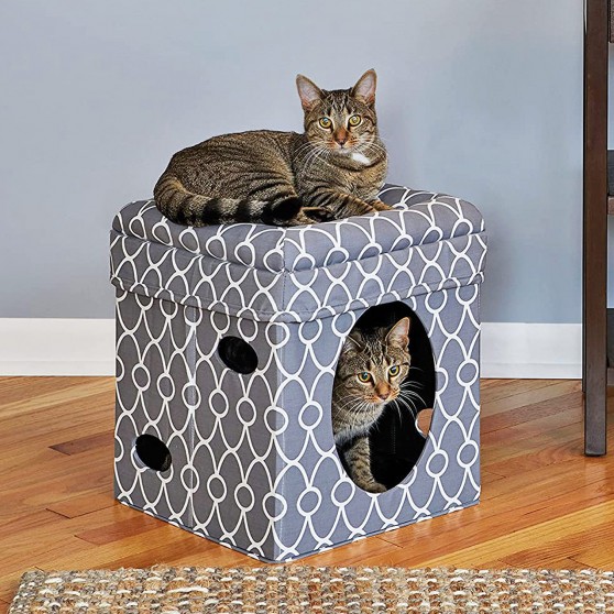 Single Story Cat Condo with Cushioned Bed Topper