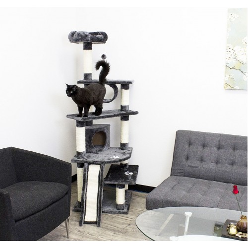 Kitty Tree Climbing with Sisal Rope, Play Tunnel & Ramp