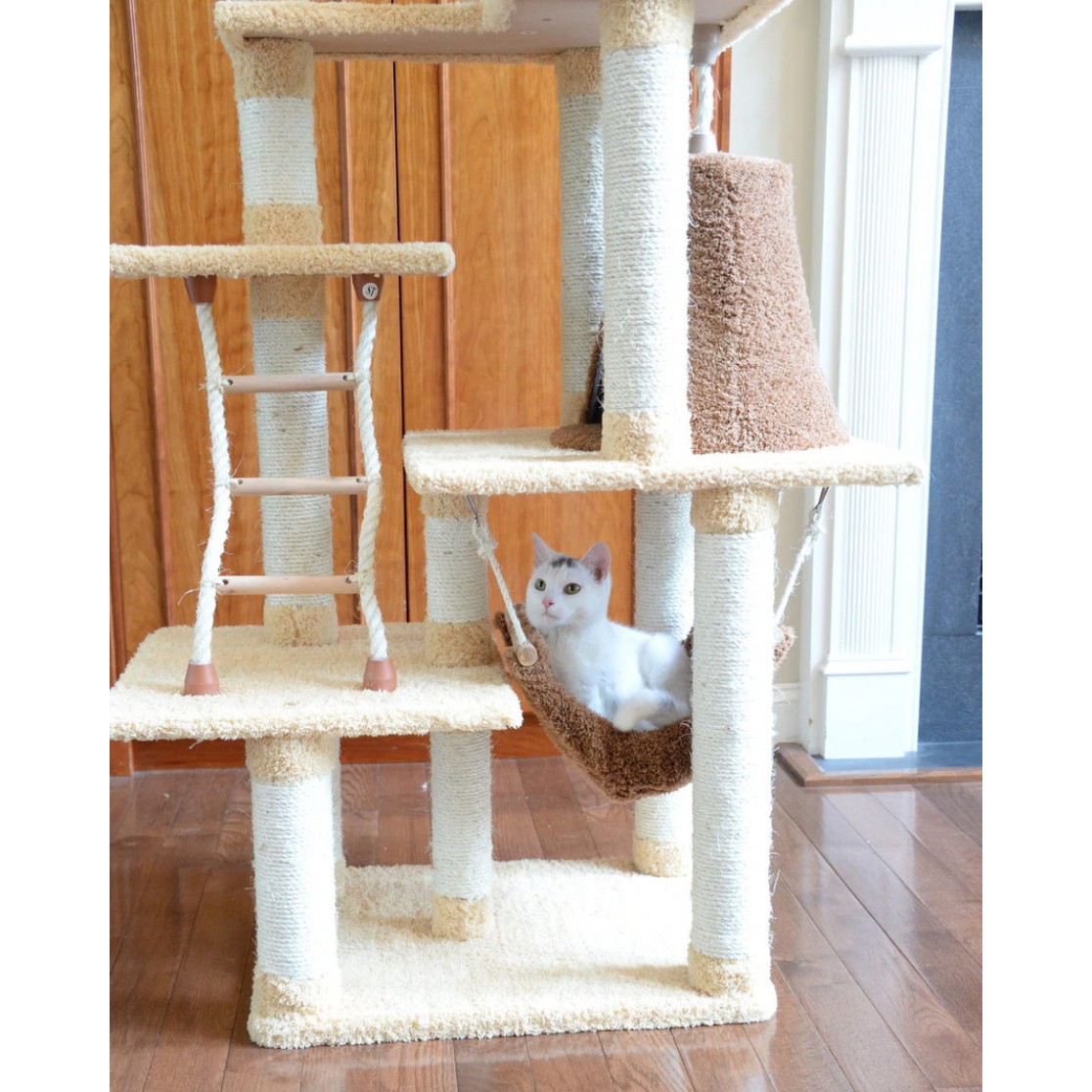 Plush Cat Tree with Hammock, Cubby, Basket and House