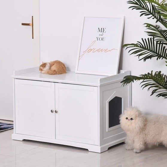 Mess Free Cat Litter Box Cabinet with Storage