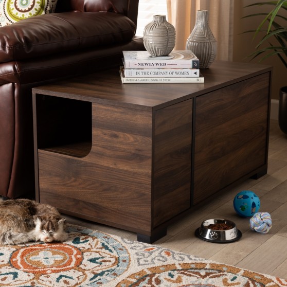 Brown cat litter box furniture in home decor