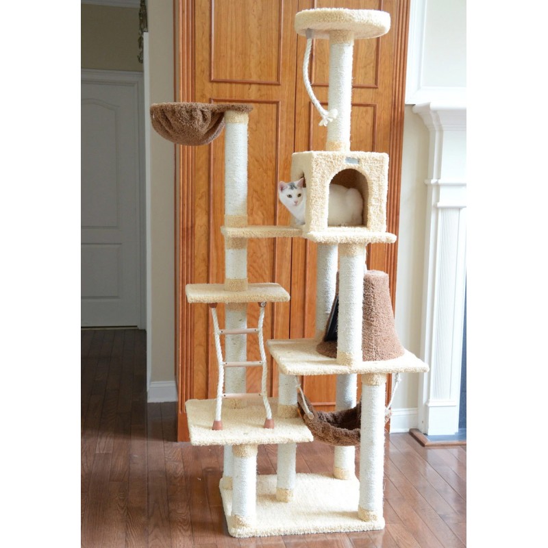 Cat tower with hammock, condo, basket and perch