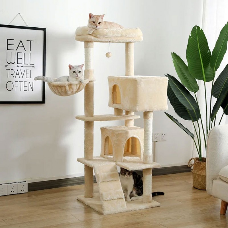 Cat tree with two condos in Beige