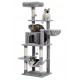 Gray cat climber with hanging basket