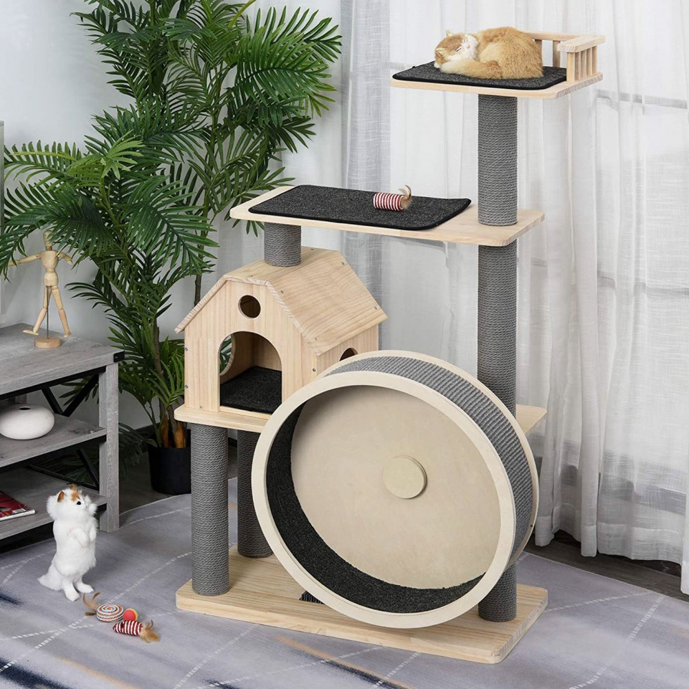 Cat Tree Wheel Solid Wood Kitty Runner