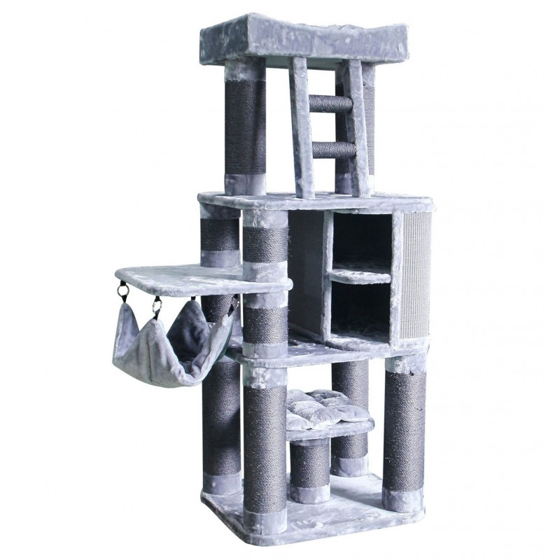 Light gray large deluxe cat tree with hammock