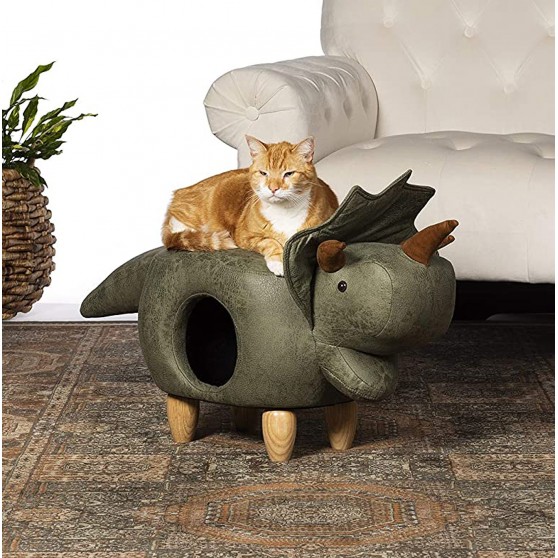 Kitty on top of dinosaur