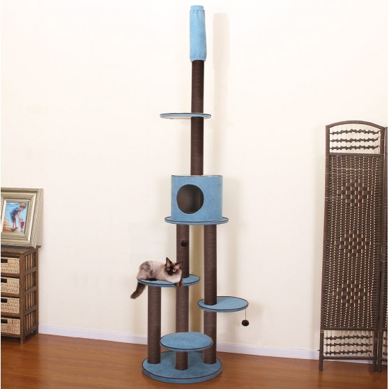 Floor to Ceiling Cat Tower Climbing in Blue/Brown