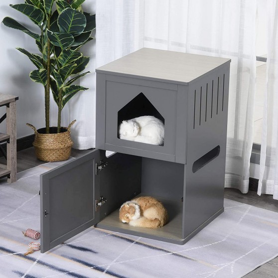 Double-Decker Cat Litter Box Furniture