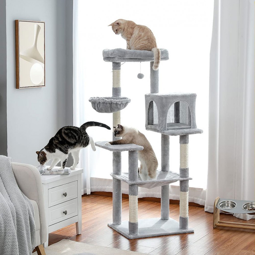 Cat Tower with Hammock in Grey