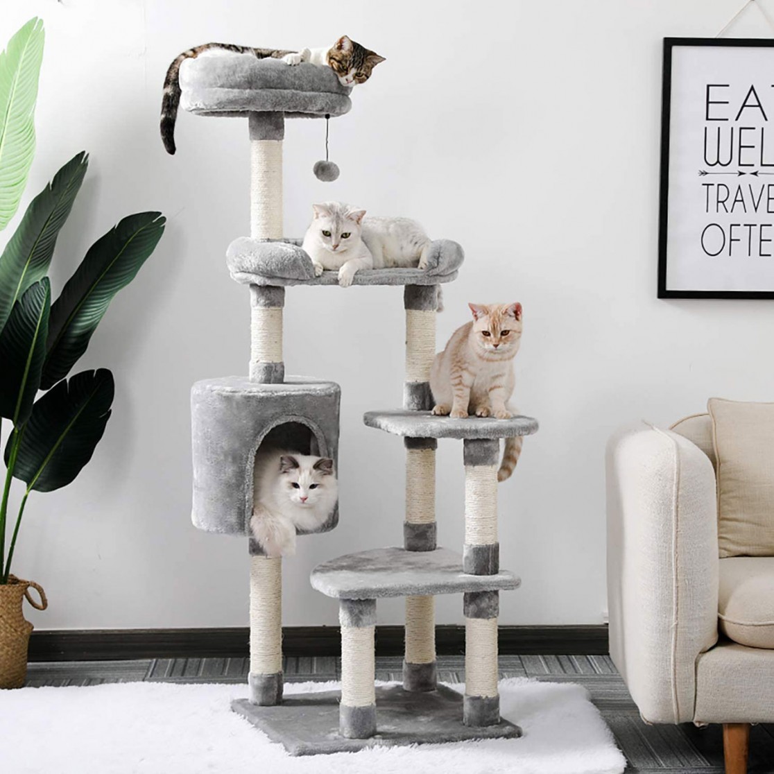 Grey Cat Tree Scratcher with Condo