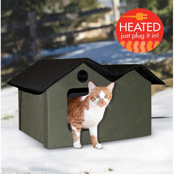 Heated Cat House Polyester Shelter for Outdoor Cats