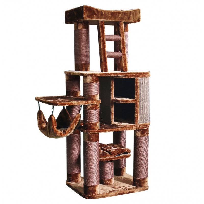 Brown cat tower with two story condo