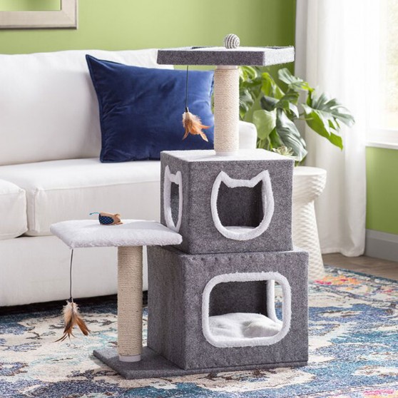 Designer Cat Furniture Condo with Two Feather Toys