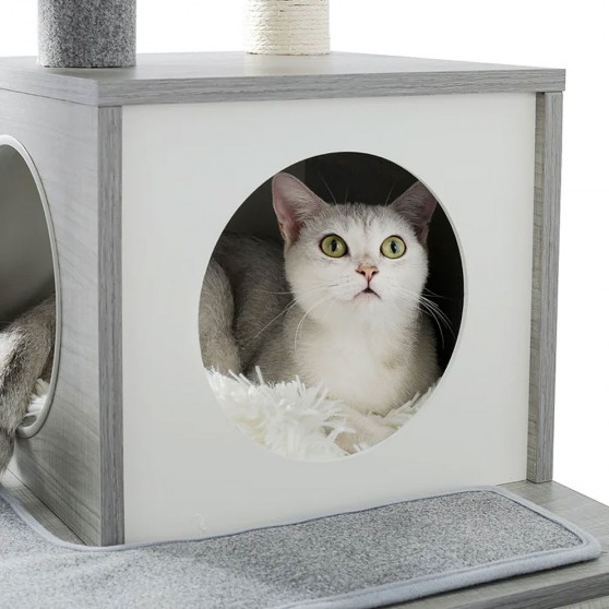 Two cat condos with ultra-soft plush cushions