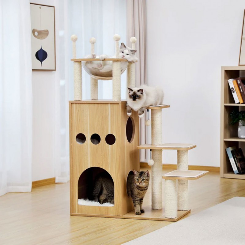 Modern Two Story Cat Condo with Hammock