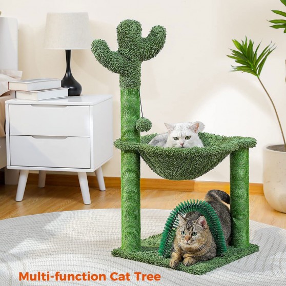 Mini Cactus Cat Tree for Senior Cats with Grooming Brush