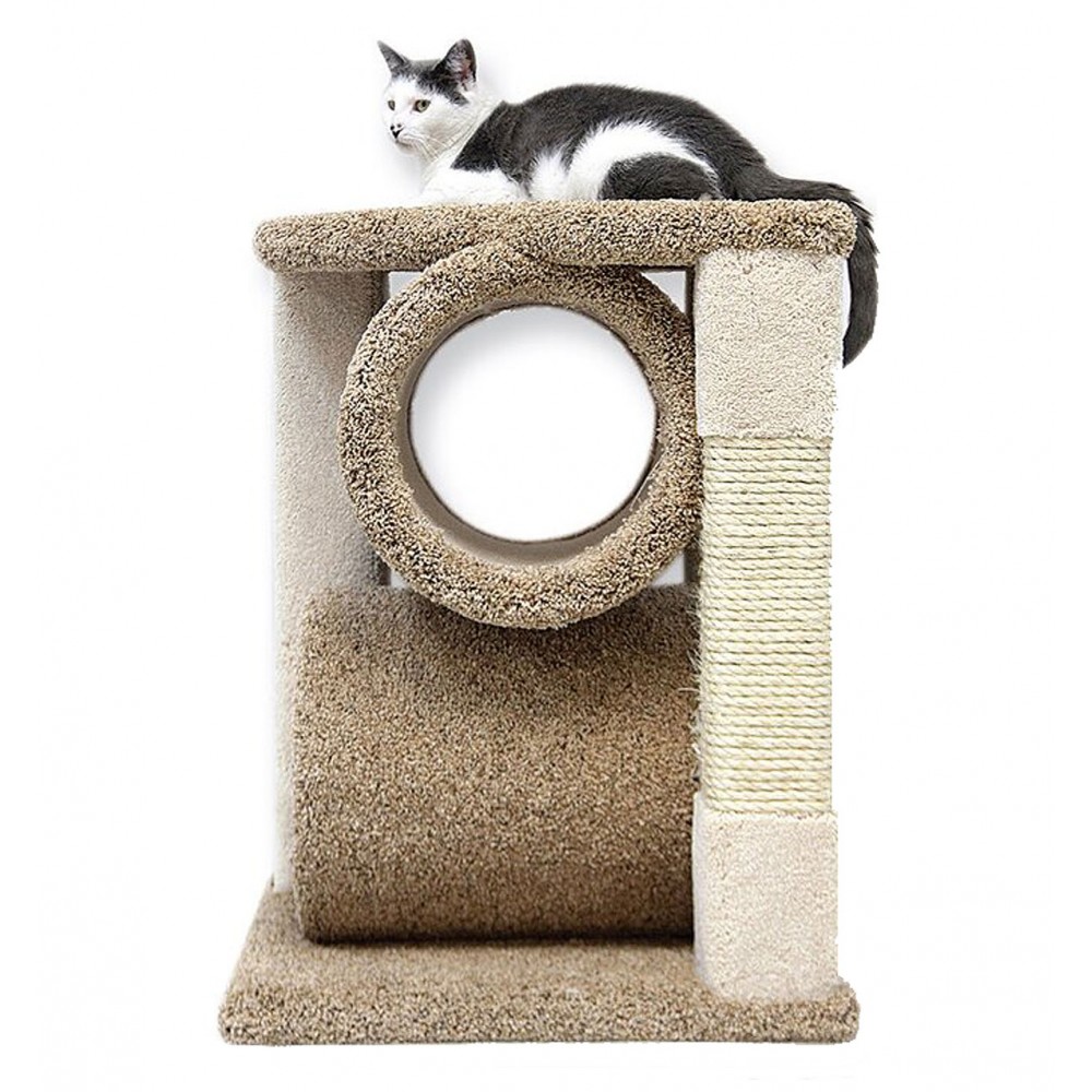 Small Carpet Cat Tree for Big Kitties with Play Tunnels