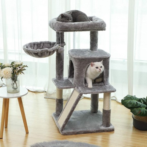 Small Cat Tree with House & Padded Bed