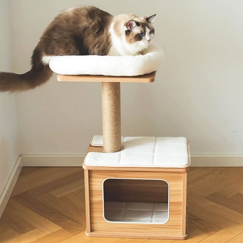 Contemporary Cat Condo Perch with Cushion & Sisal Post