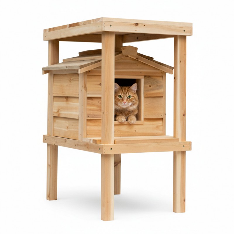 Waterproof Elevated House for Stray Cats with Platform & Loft