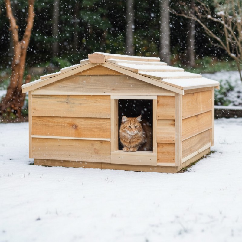 Winter cat shelter for colony of feral cats