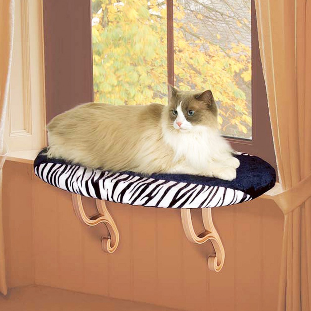 Cat Window Bed for Large Cats in Black/Zebra Design