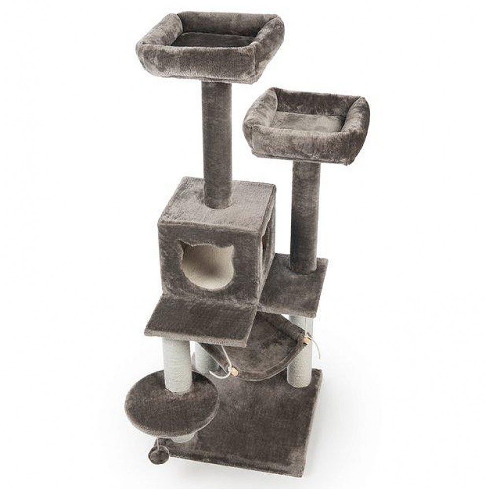 Gray Cat Tree with Hammock and Cat Face Condo