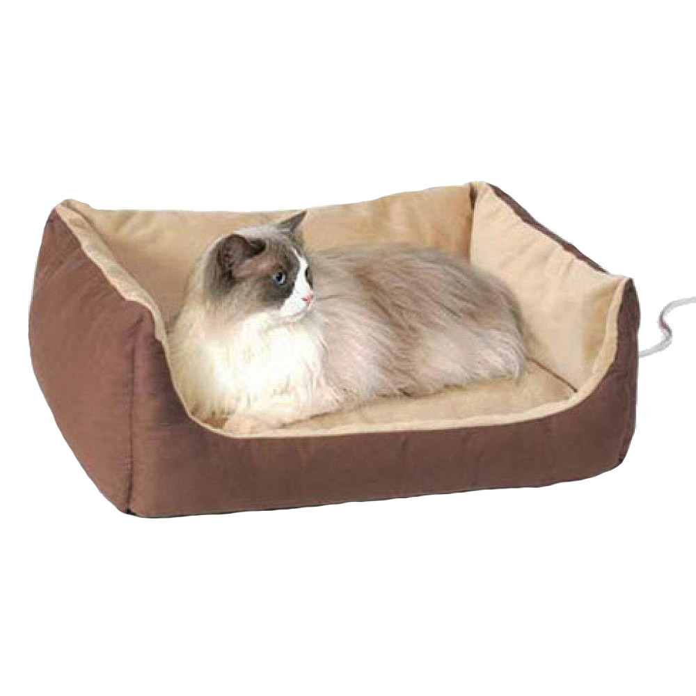 Indoor Heated Cat Bed in Mocha/Cream