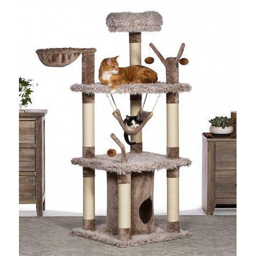 Cat Climbing Tree with Two Hammocks