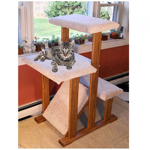 Hardwood Cat Tree with Padded Carpet Perches