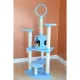 Blue cat tree with tunnel on top