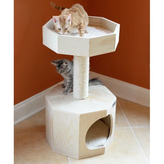 Wood One Story Cat Condo with Perch