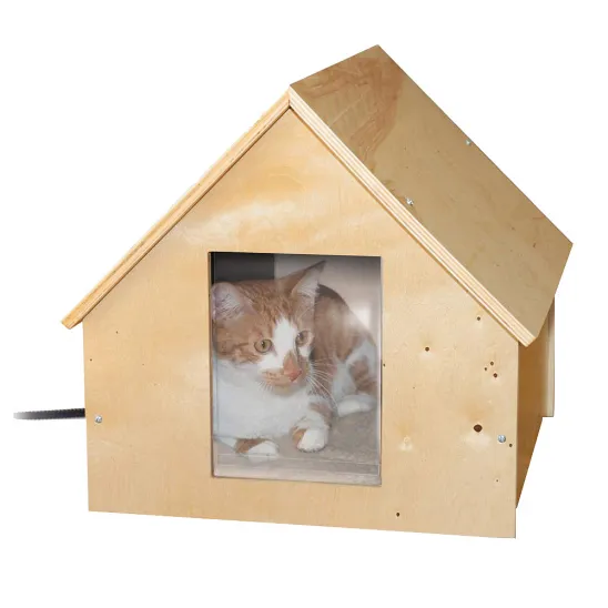 Natural Wood Heated Kitty House