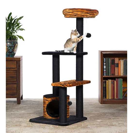 Kitty Tree in Black/Tiger Print with Jute Scratching Posts