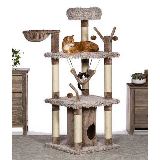 Cat Climbing Tree with Two Hammocks