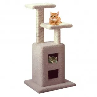 Solid Wood Two Story Carpet Cat Condo with Two Perches