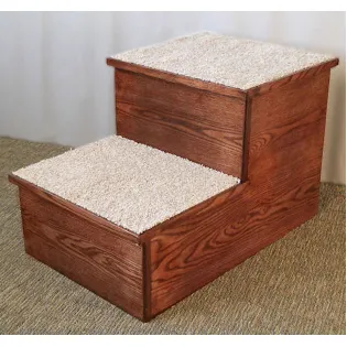 2-Step Large Hardwood Pet Stairs with Carpet Tread 