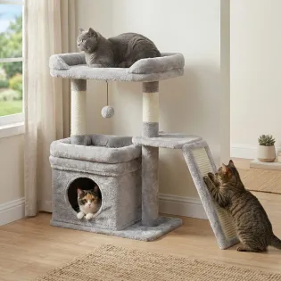 Small 3-tier Cat Playground with Large Bed for Kittens and Senior Cats