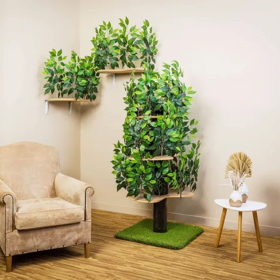 Set of 5-ft Climber and Two Cat Wall Perches with Leaves