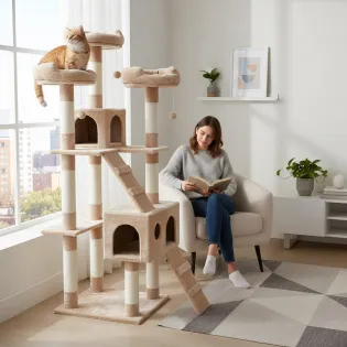 Tall Corner Cat Tree with 3 Very Soft Beds