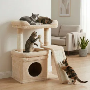 Small 3-tier Cat Playground with Large Bed for Kittens and Senior Cats