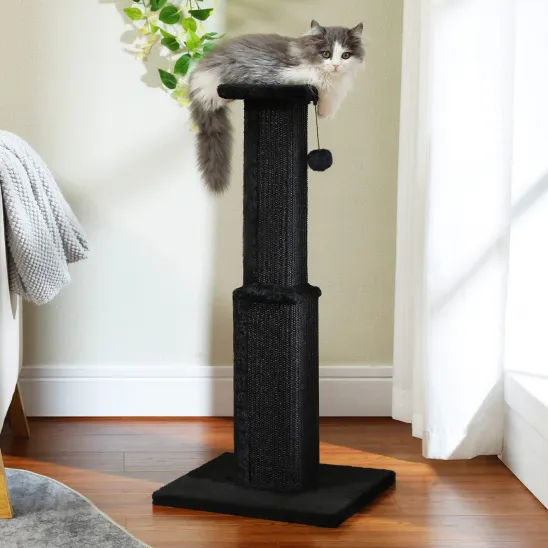 Black sisal cat post with perch on top